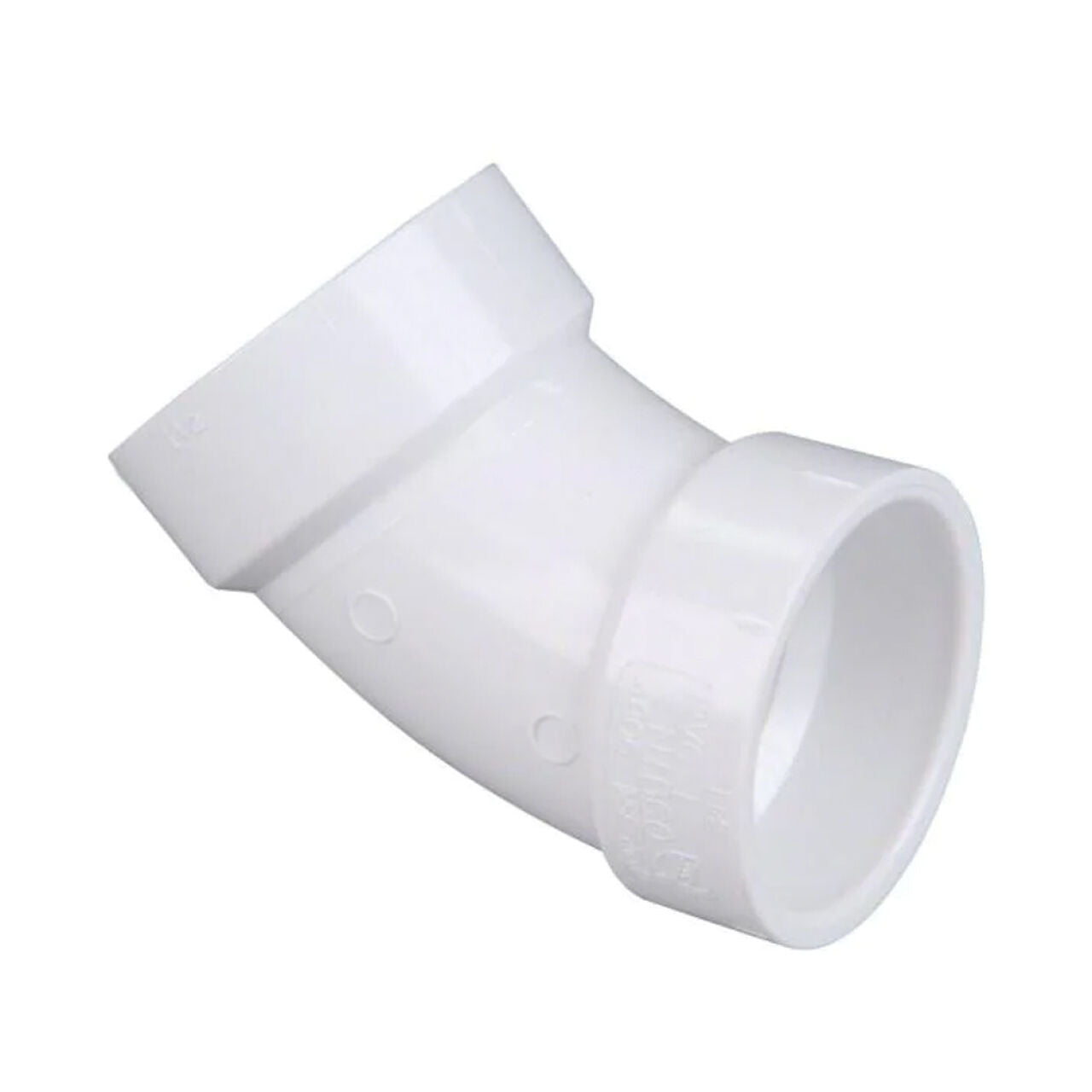 The Go Build 2 in. PVC DWV 45-Degree Hub x Hub Elbow (10/Pack) is a white PVC drainage fitting for connecting two pipes in plumbing systems.